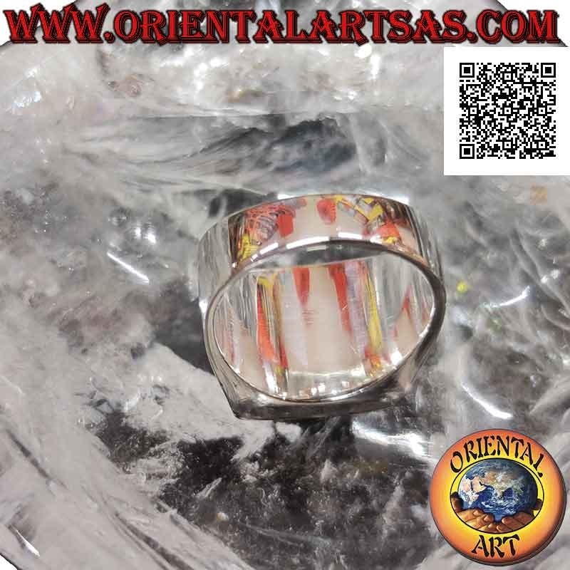 Smooth silver ring with square mother-of-pearl flush with edge 13x13 mm