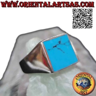 Smooth silver ring with square turquoise flush with edge 13x13 mm