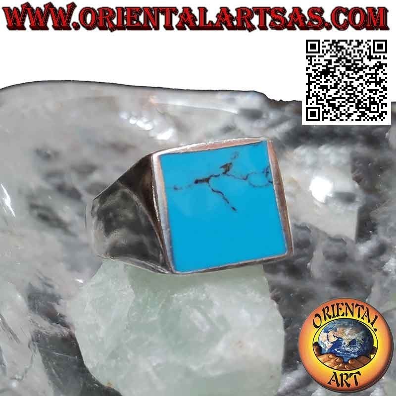 Smooth silver ring with square turquoise flush with edge 13x13 mm