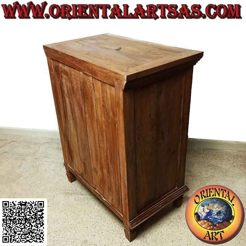 Vetrinetta profonda a due ante (metà vetro e metà legno) con decoro floreale  in legno di teak