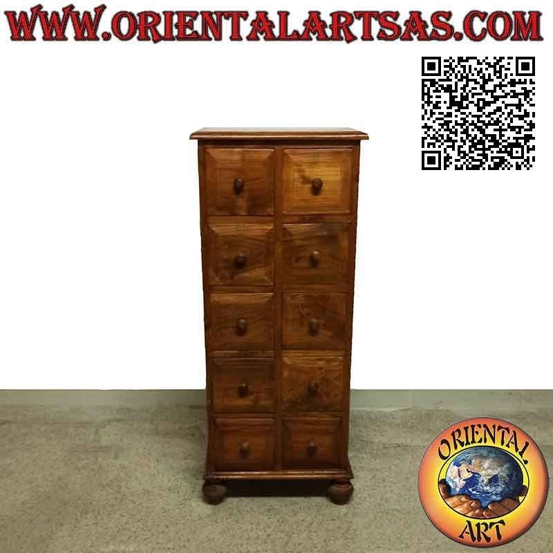 Cajonera columna con 10 cajones cuadrados en madera de teca