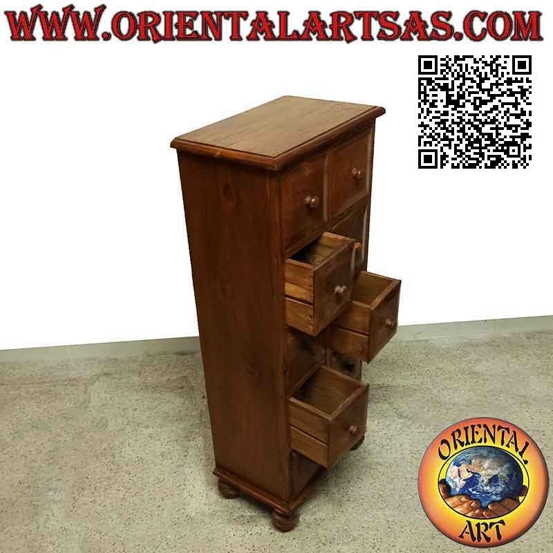 Commode à colonne avec 10 tiroirs carrés en bois de teck