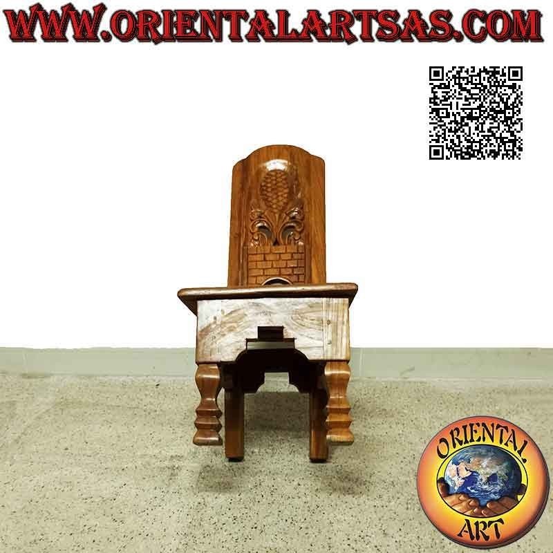 High-back children's chair with carved and perforated decoration in teak wood