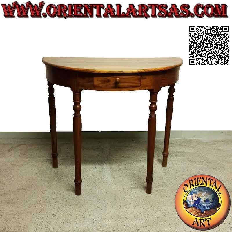 Tavolo Consolle Mezzaluna Teak Massello 80x90x45 cm - Mobile Fatto a Mano Oriental Art