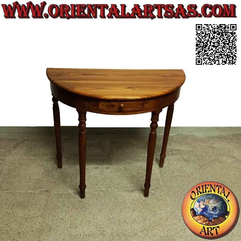 Tavolo Consolle a Mezzaluna in Legno di Teak - Piedi Tondi (80x90x45)