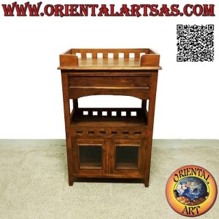 Mueble recibidor o salón con cajonera, dos puertas y dos estantes en madera de teca