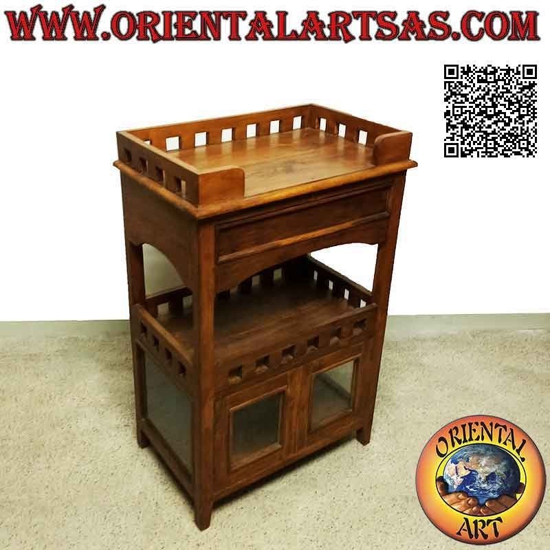 Hall or living room furniture with drawer, two doors and two shelves in teak wood