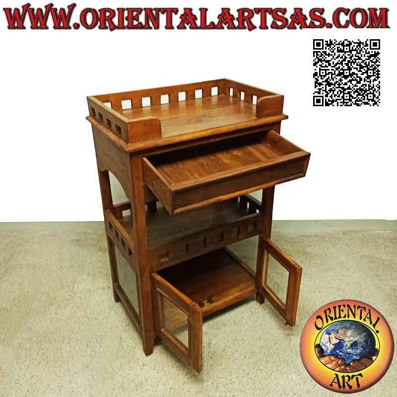 Mueble recibidor o salón con cajonera, dos puertas y dos estantes en madera de teca