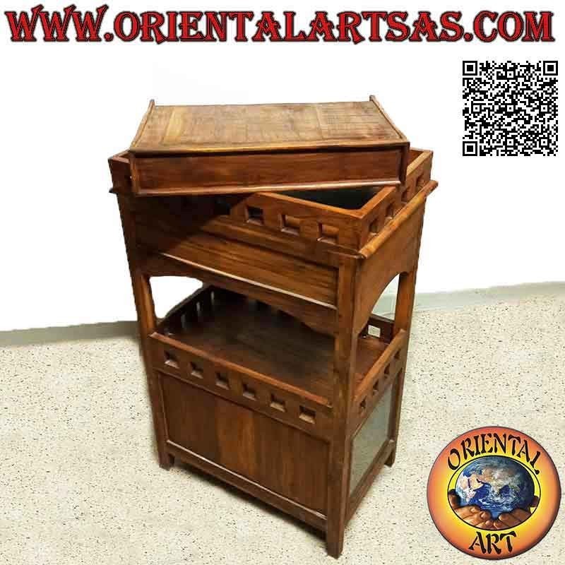 Mueble recibidor o salón con cajonera, dos puertas y dos estantes en madera de teca