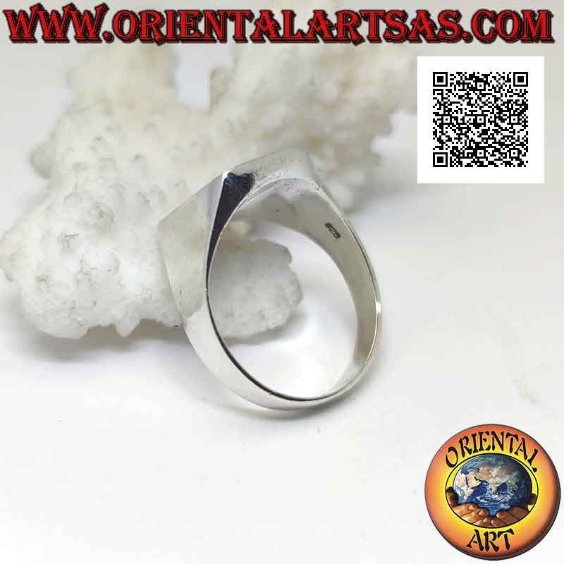 Anillo de plata con ónix rectangular vertical al ras con borde liso 12 x 8 mm