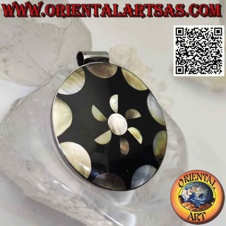 Colgante medallón redondo en metal hipoalergénico con mosaico de nácar