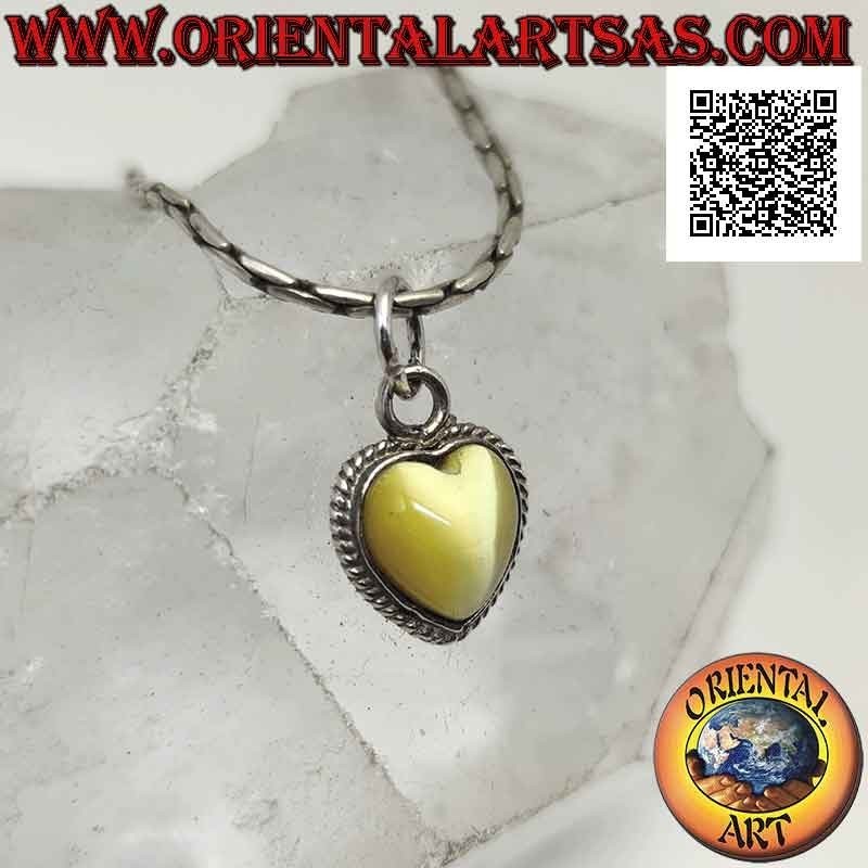 Silver pendant with yellow cimòfane (cat's eye) with heart surrounded by interweaving