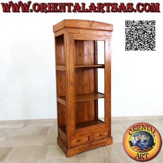 Vitrina alta de dos puertas con tres estantes altos y dos cajones en madera de teca (rombo grabado arriba)