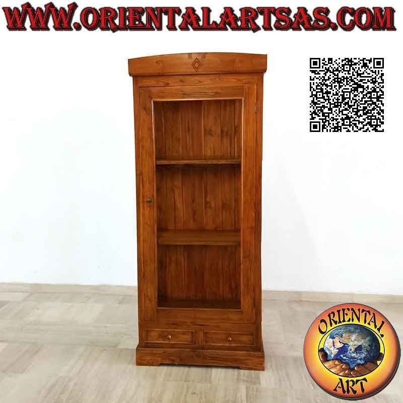 Vitrina alta de dos puertas con tres estantes altos y dos cajones en madera de teca (rombo grabado arriba)