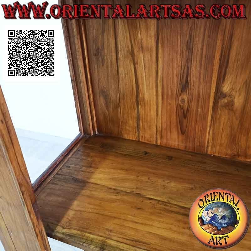 Vitrine haute à double porte avec trois étagères hautes et deux tiroirs en bois de teck (losange gravé dessus)