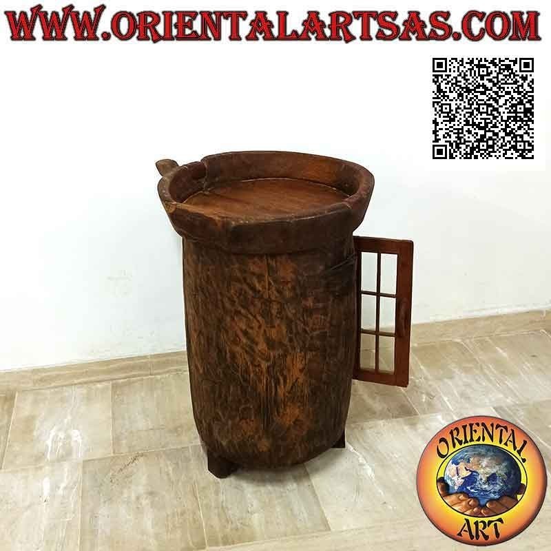 Buffet rond avec porte vitrée en bois de teck ancien recyclé de véhicules agricoles (de Birmanie)