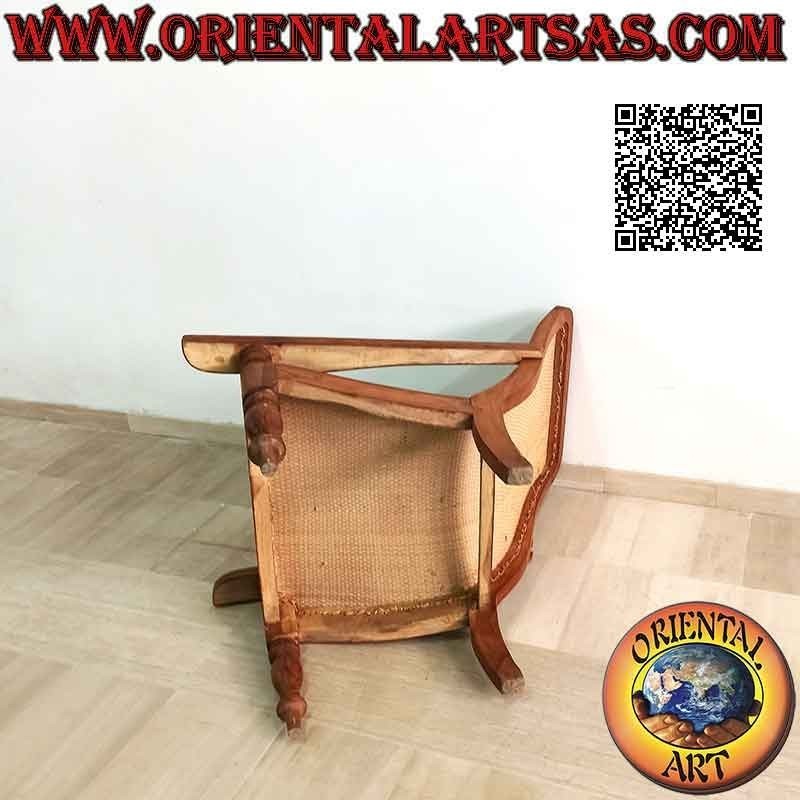 Sillón / chaise longue de estilo colonial antiguo en madera de teca y paja de Viena (tejido tupido)