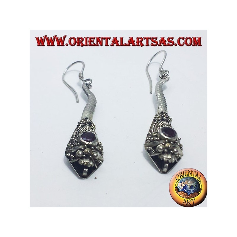 Boucles d'oreilles argent cobra main avec grenat