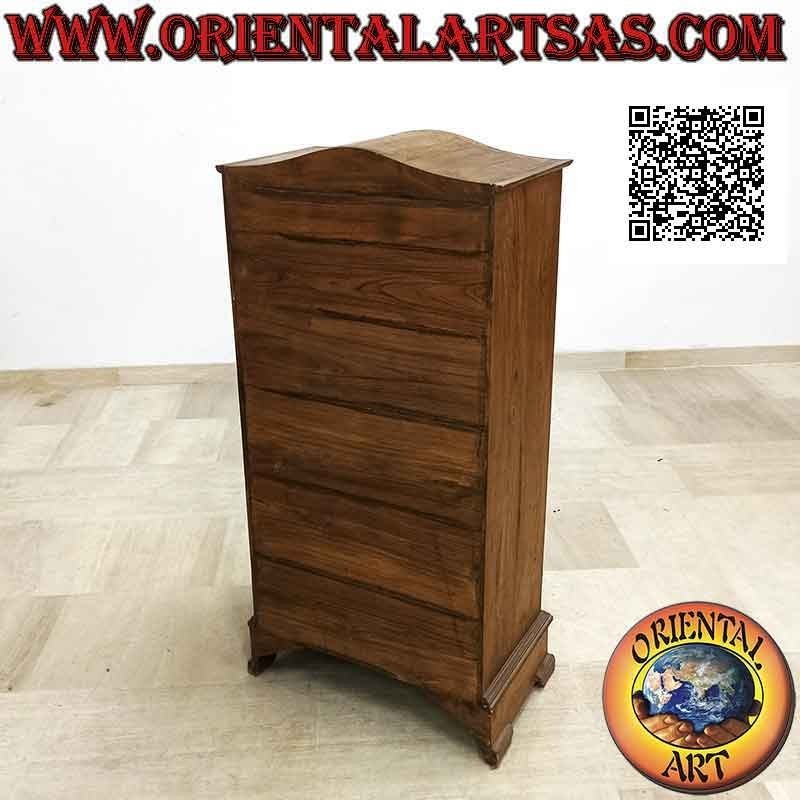 Vitrine à double porte et deux étagères avec dessus incurvé en bois de teck antique