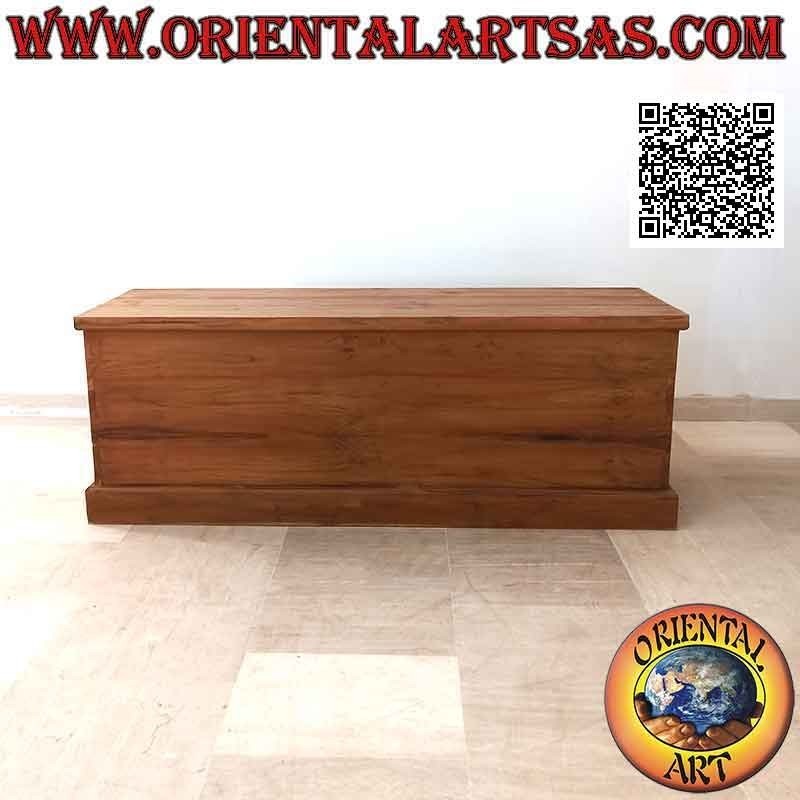 Long classic rectangular linear chest in teak wood (natural color)