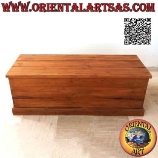 Long classic rectangular linear chest in teak wood (natural color)