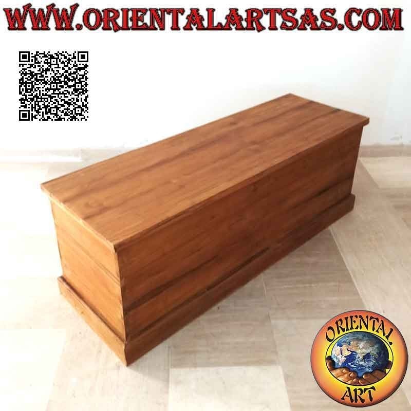 Long classic rectangular linear chest in teak wood (natural color)