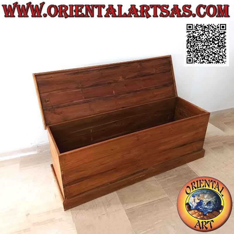 Long classic rectangular linear chest in teak wood (natural color)