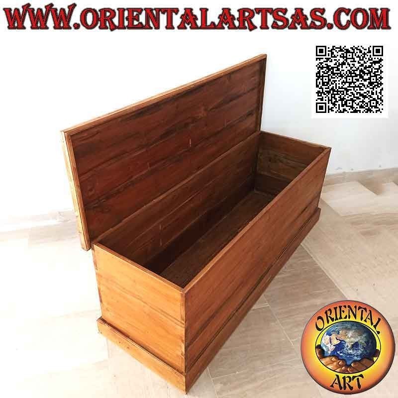 Long classic rectangular linear chest in teak wood (natural color)