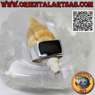 Anello in argento liscio con onice rettangolare orizzontale a filo bordo 12x8 mm