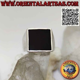 Bague en argent lisse avec bord affleurant en onyx carré 13x13 mm (fin)