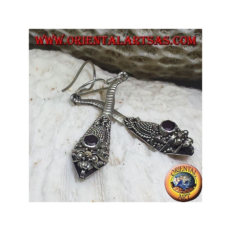 Boucles d'oreilles argent cobra main avec grenat