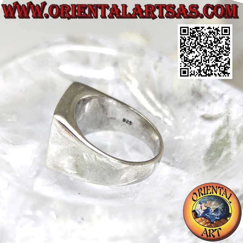 Anello in argento liscio con onice quadrata a filo bordo 13x13 mm (spesso)