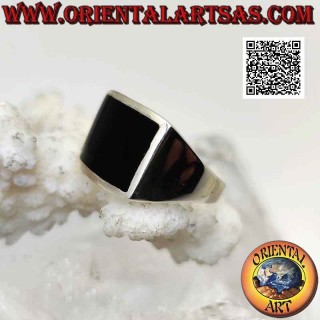 Anello in argento liscio con onice rettangolare orizzontale  curva a filo bordo 16 x 10 mm