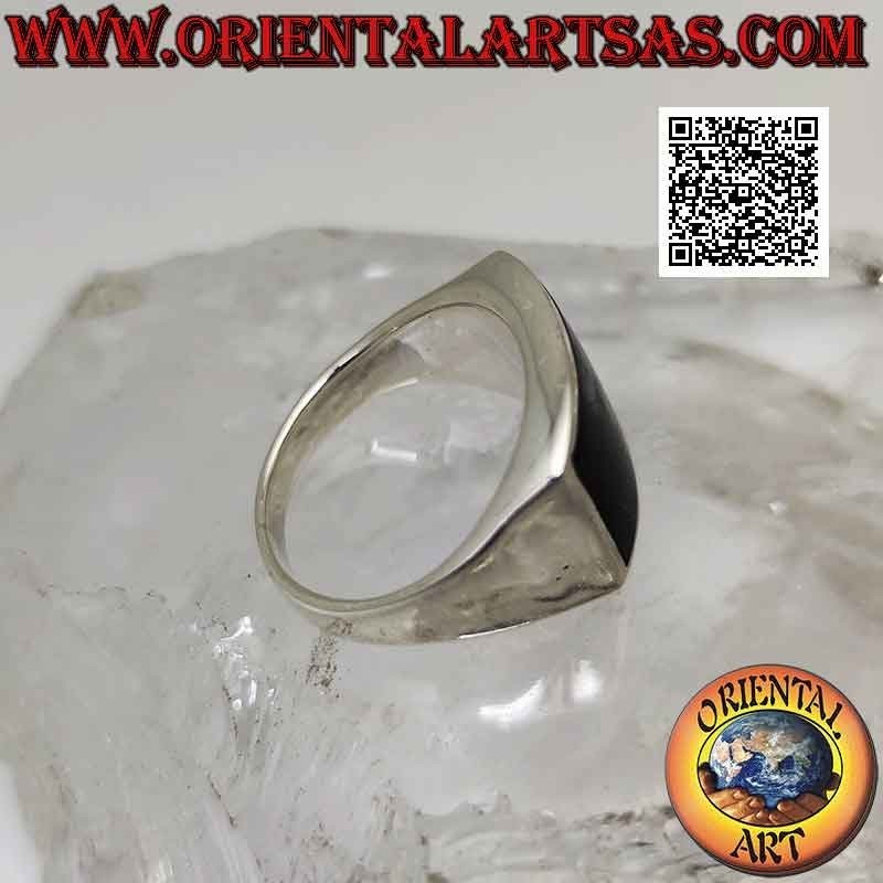 Anello in argento liscio con onice rettangolare orizzontale  curva a filo bordo 16 x 10 mm