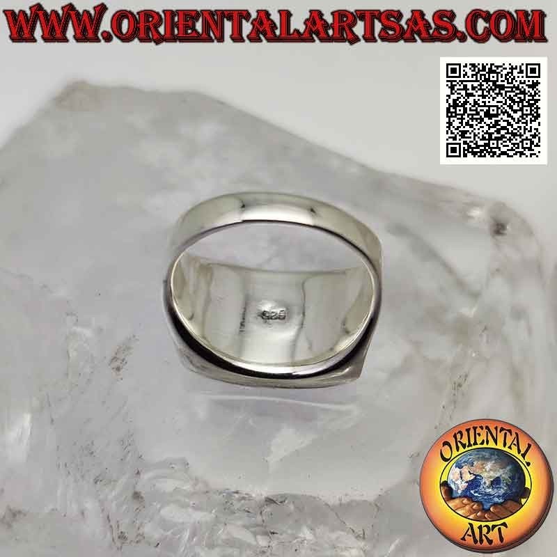 Anillo de plata lisa con ónix rectangular horizontal curvado a ras de canto 16 x 10 mm