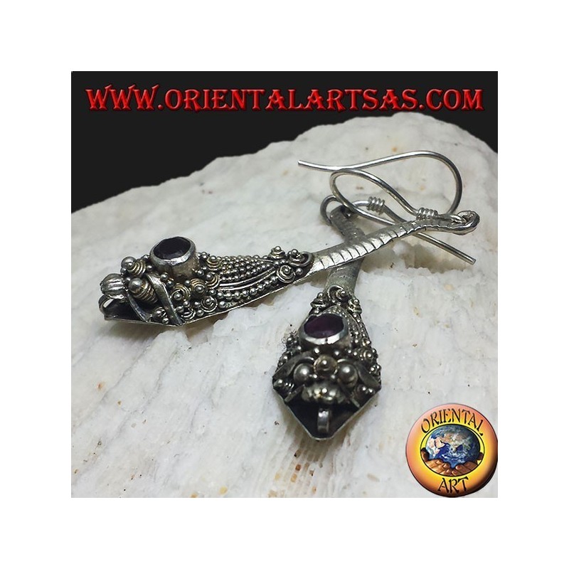 Silver earrings handmade cobra with garnet