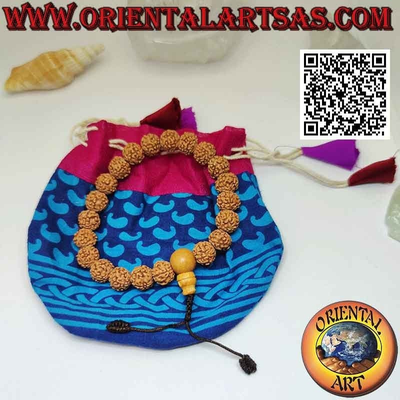 Bracciale mālā 21 grani da 10 mm. in Semi di Rudraksha con sacchettino