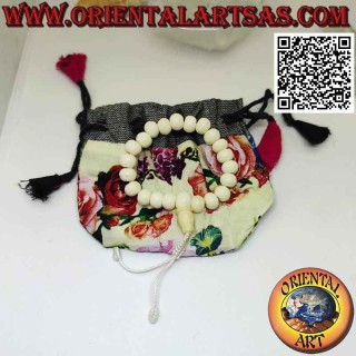 Bracelet de poignet Mālā 21 perles de 8 mm. en os de Yak avec sac tibétain