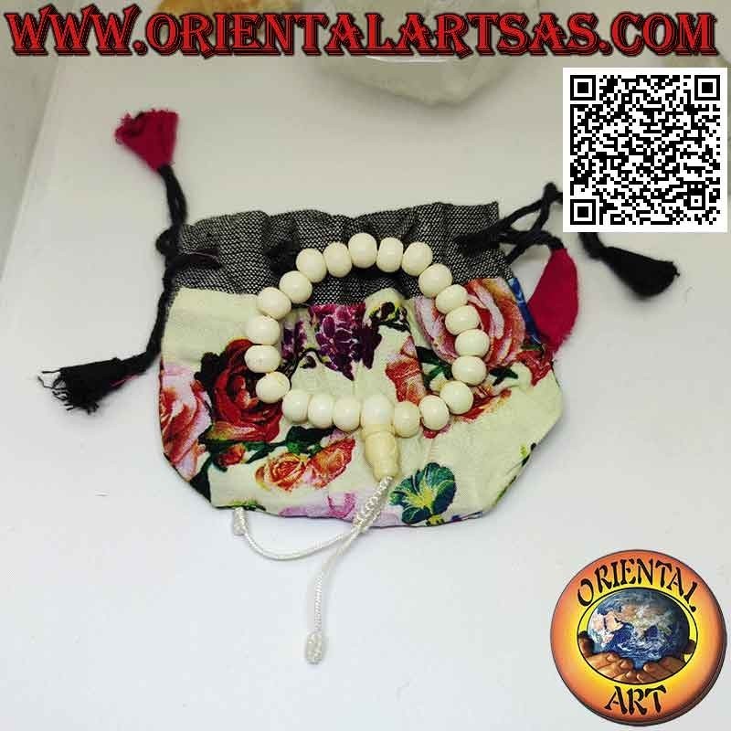 Mālā Armband 21 Perlen von 8 mm. in Yak-Knochen mit tibetischer Tasche