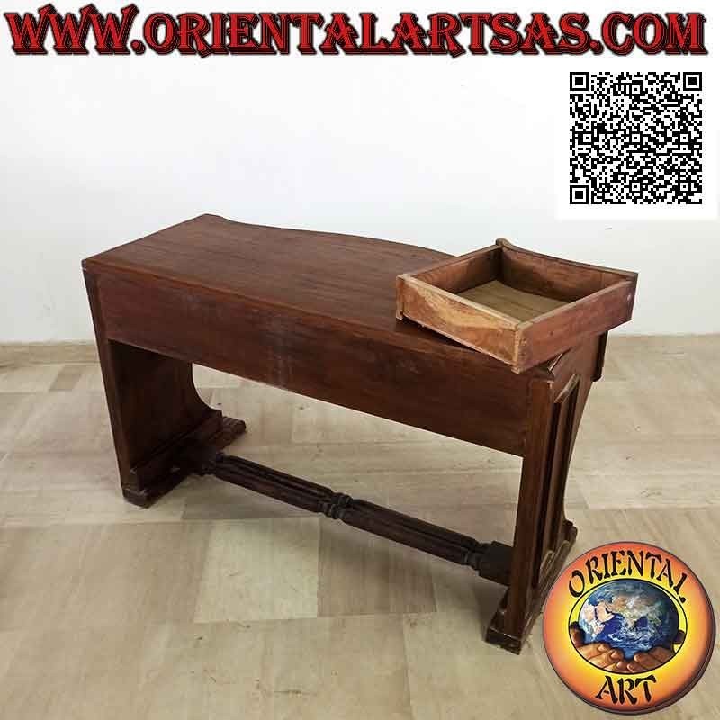 Console desk with three drawers and curved top with lion's paw feet in teak wood