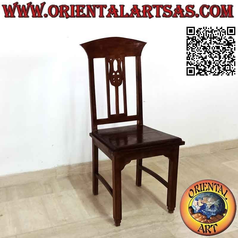 Silla étnica "Java" con decoración calada en el respaldo, en madera de teca