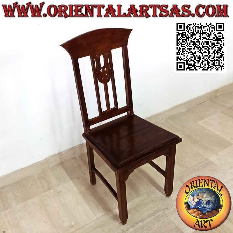 Silla étnica "Java" con decoración calada en el respaldo, en madera de teca