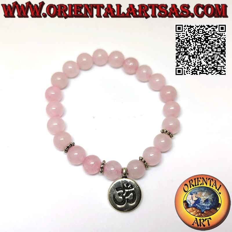 Natural Rose Quartz Om Aum Bracelet | 8mm Stretch