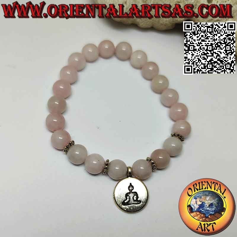Bracelet Quartz Rose 8mm | Pendentif Bouddha Gravé Élastique