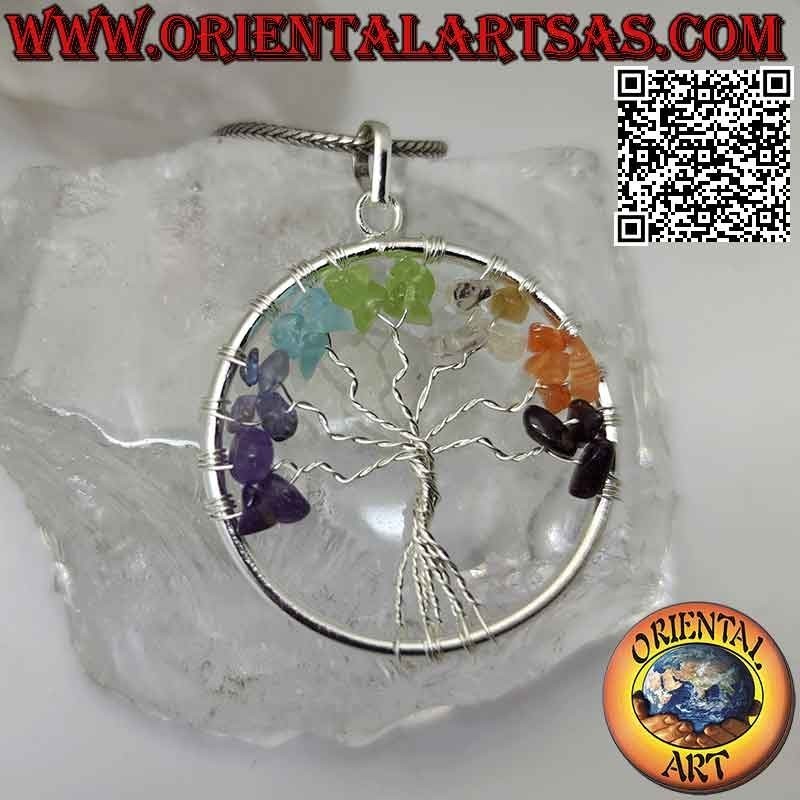 Hypoallergener Lebensbaum-Anhänger mit 7 Chakra-Steinen | Oriental Art