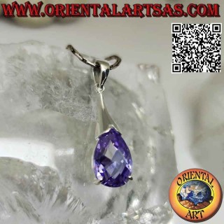 Silberner Tropfenanhänger mit Amethyst-Zirkon und glattem Haken