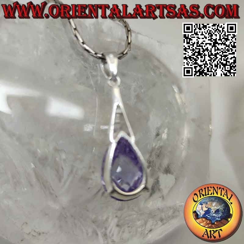 Silberner Tropfenanhänger mit Amethyst-Zirkon und glattem Haken