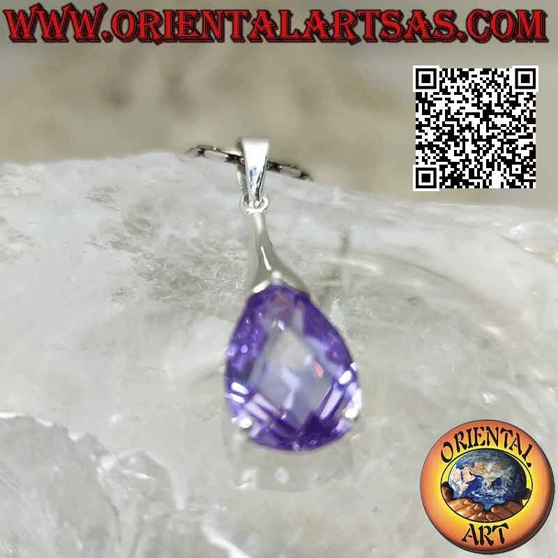 Silver drop pendant with amethyst zircon and smooth hook