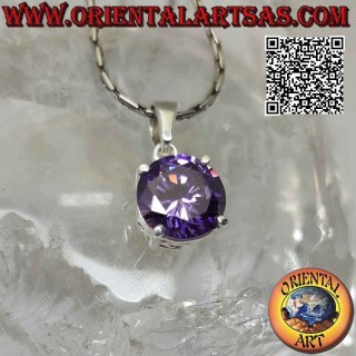 Silberanhänger mit hellem Punkt aus rundem Amethyst-Zirkon (groß) und seitlichen Durchbrüchen