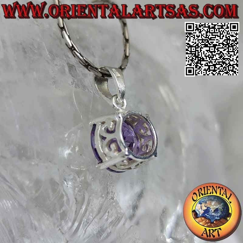 Silberanhänger mit hellem Punkt aus rundem Amethyst-Zirkon (groß) und seitlichen Durchbrüchen
